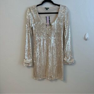 Sequin Long Sleeve Ivory Dress